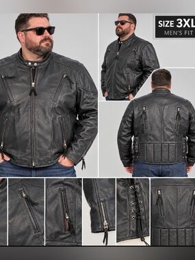 #974 Interstate Leather NWT Men's Black Genuine Leather Performance Jacket. 3XL